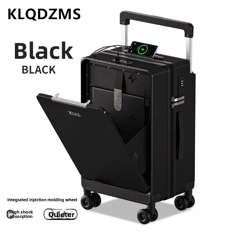 

KLQDZMS 20"24"26Inch Zipper Suitcase ABS+PC Boarding Case Aluminum Frame Cart Case Cart Type Travel Bag Front Laptop Luggage