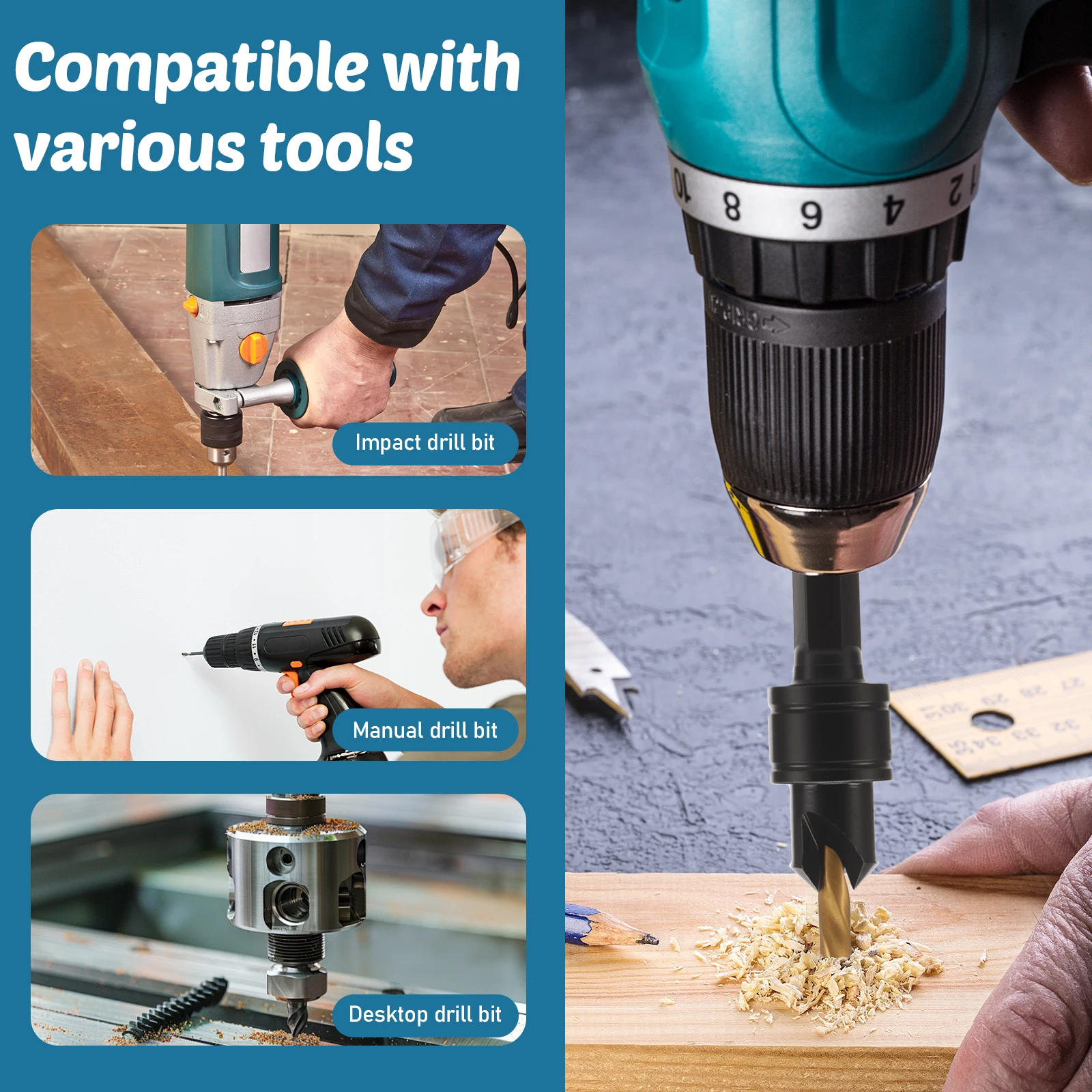 مجموعة لقم مثقاب غاطسة مكونة من 17 قطعة مع صندوق تخزين # 6 # 8 # 10 # 12 مثقاب حوض فولاذي عالي السرعة للمسمار المكسور والصدأ