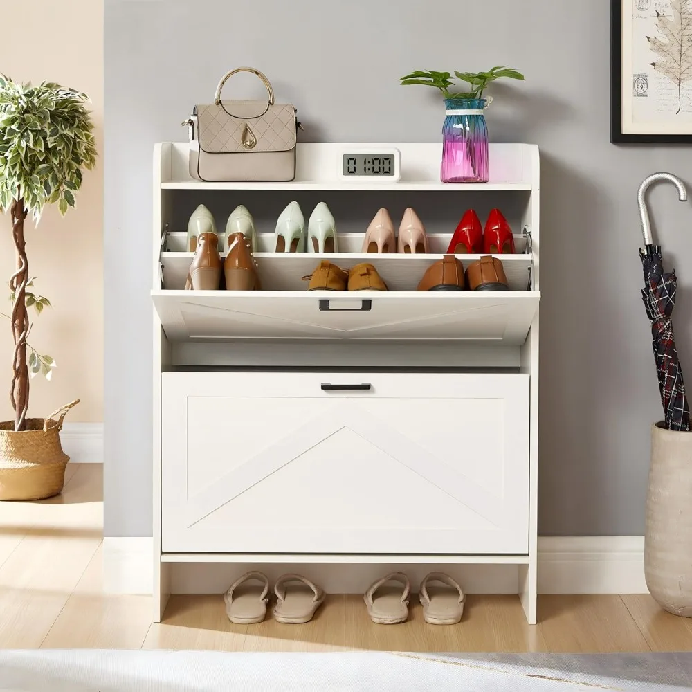 

Shoe Storage Cabinet with 2 Flip Drawers, Freestanding Shoe Cabinet Organizer with Metal Flip Frame for Entryway, Hallway, Foyer