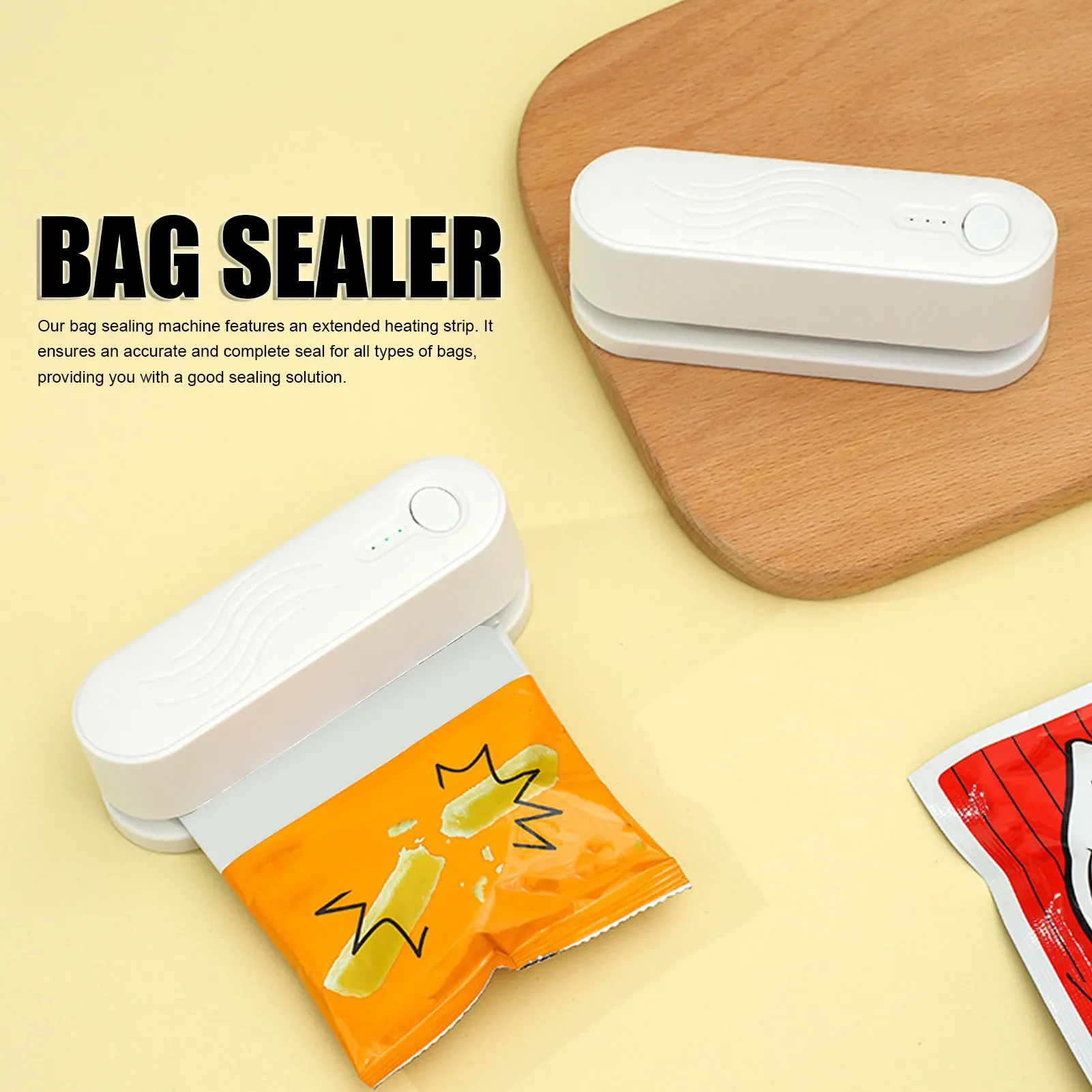 

Bag Sealer Rechargeable 3 Adjustable Gears Multipurpose Portable Resealer Machine for Snacks Candies Plastic Bag