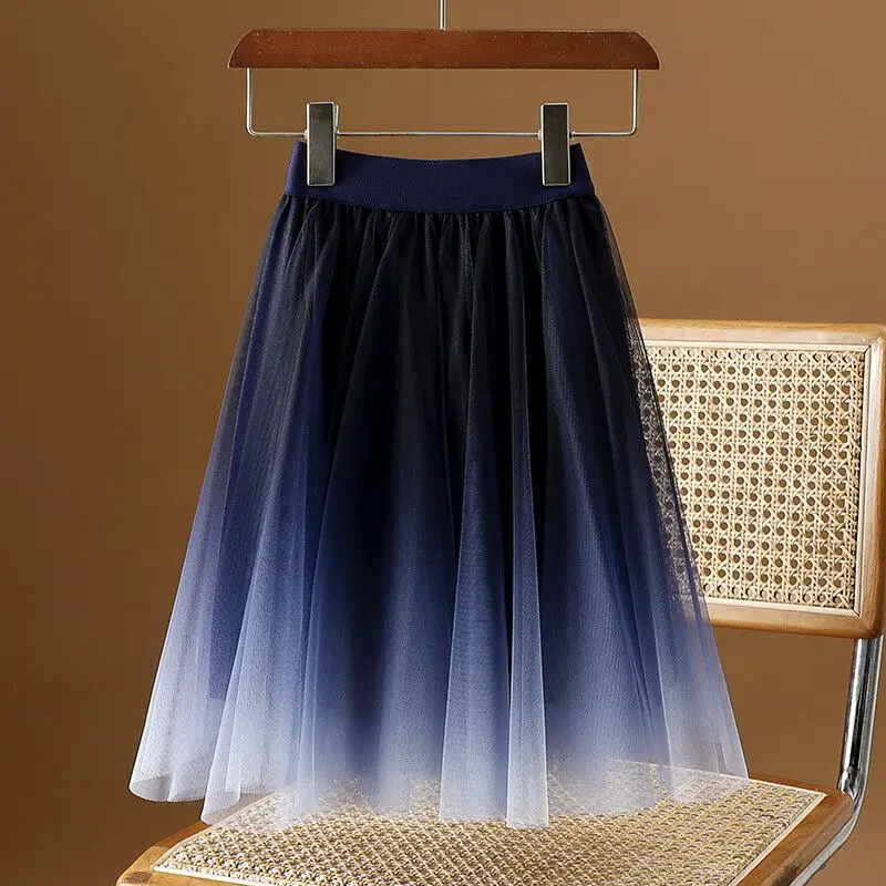 2024 Elegant Fashion Harajuku Slim Fit Female Clothes Loose Casual Sweat All Match A-line Skirt High Waist Gradient Short Skirt