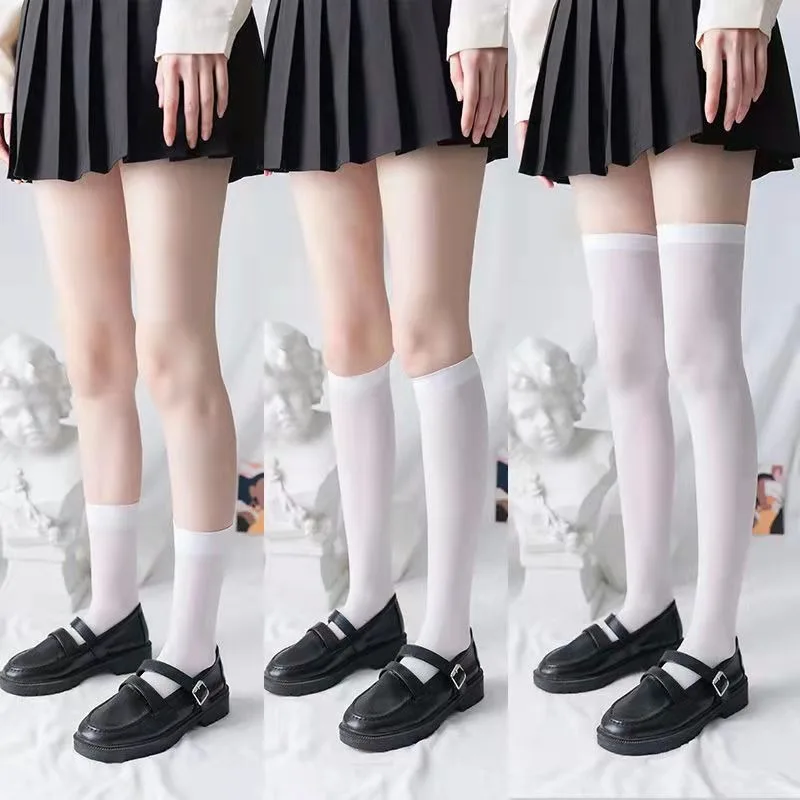 Women Black White Knee High Long Socks Stockings JK Japan Style School Girls Thigh High Stockings Lolita Kawaii Cute Soft Socks