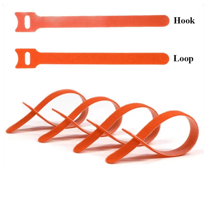 Orange T-type Reusable Cable Tie Adjustable Cord Ties Nylon Cable Management Straps Hook Loop Cord Organizer Wire Fasteners