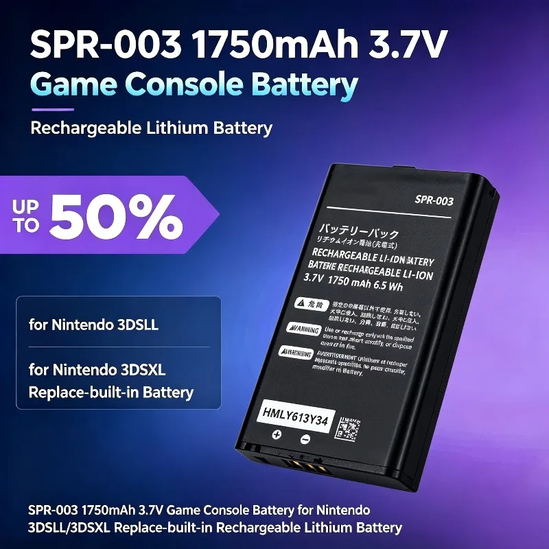 SPR-003 1750mAh 3.7V Game Console Battery for Nintendo 3DSLL/3DSXL Replace‑built‑in Rechargeable Lithium Battery