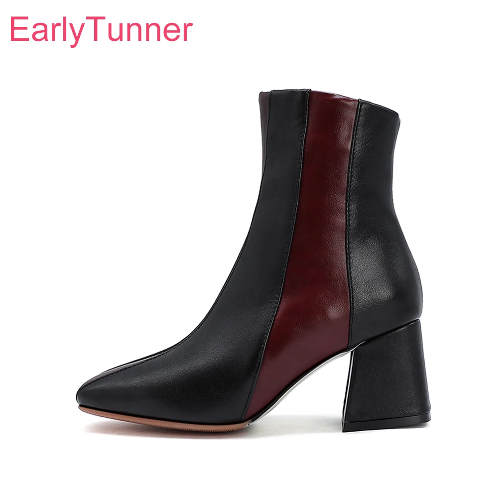 Sale Brand New Mature Black Brown Women Ankle Boots High Square Heels Lady Shoes Plus Small Big Size 32 10 43 45 48