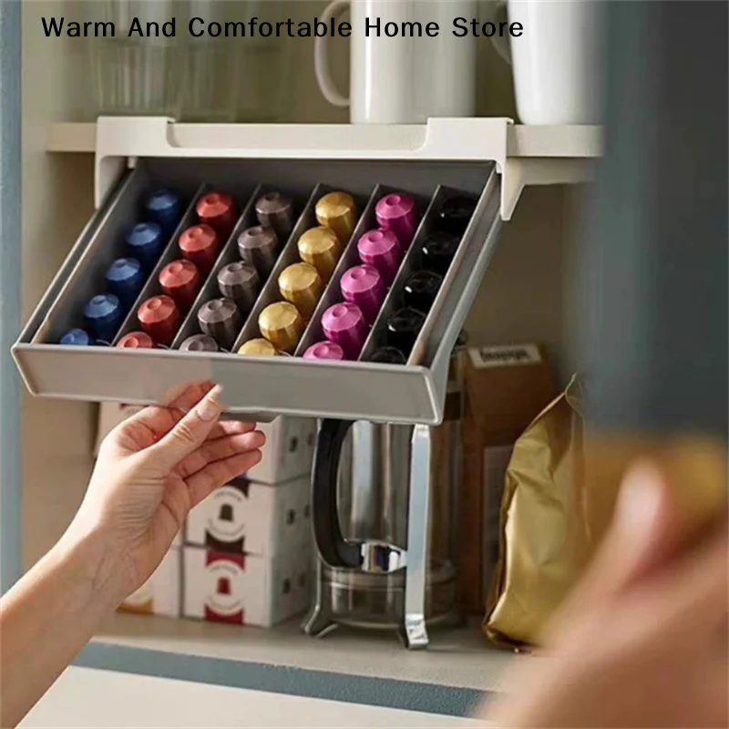 【SE】Coffee Capsule Holder Capsule Coffee Tea Bag Organiser Drawer Organiser No Need To Punch Holes Space-saving Home Storage Box