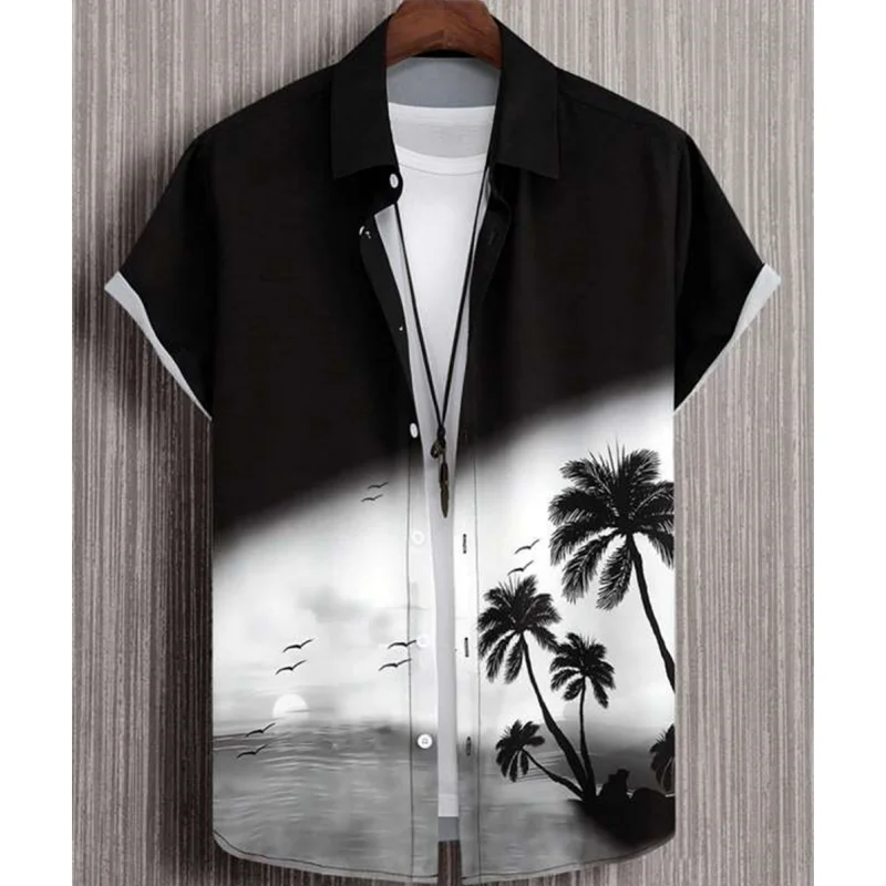 Hawaiian Men\'S Shirt 3d Gradient Printing Loose Oversized Shirts And Blouses High-Quality Men\'S Clothing Beach Party Sweatshirts