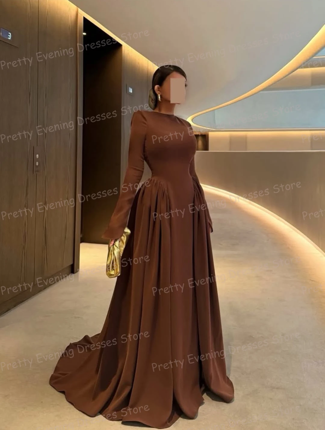 

Simple Ruffles Evening Dresses Woman's Mermaid Long Sleeve Fashion Prom Gowns Party Customized Vestidos فساتين سهرات