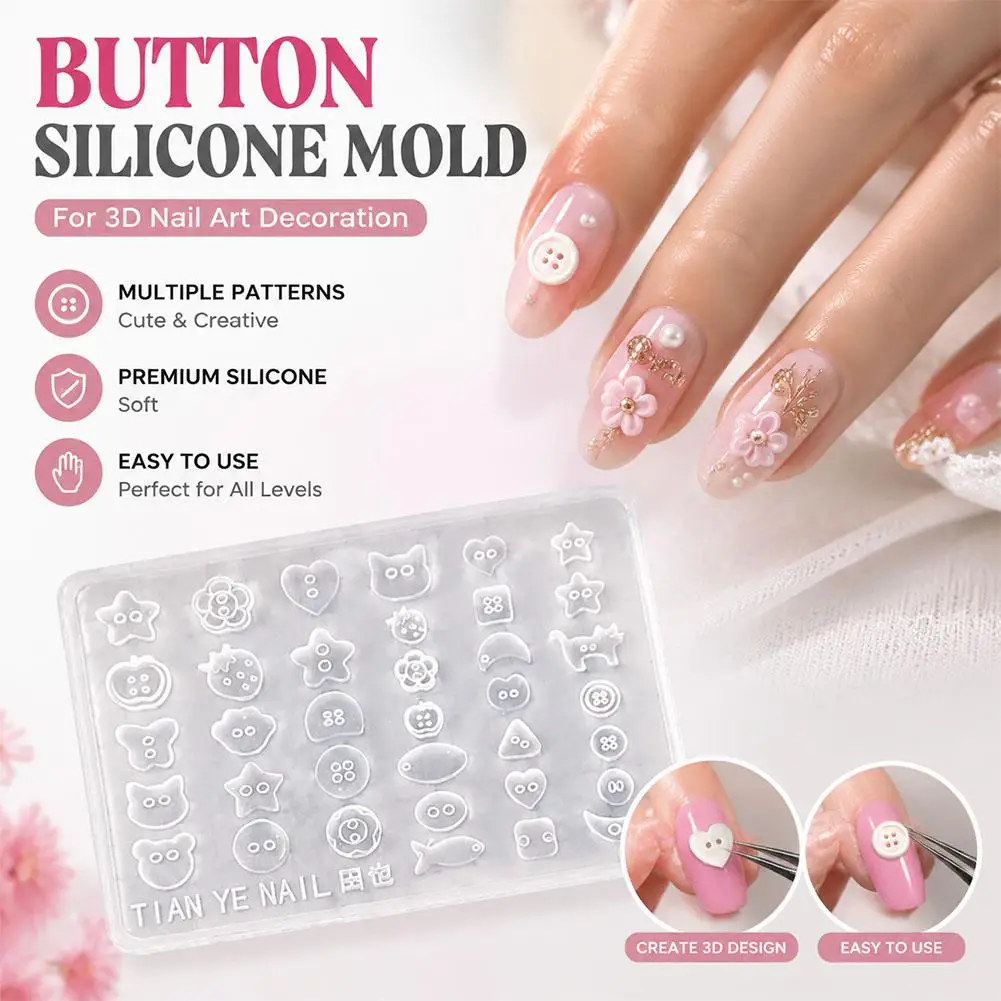 Cartoon Cute Button Silicone Nail Mold for DIY Homemade Nail Carving Decoration Tool
