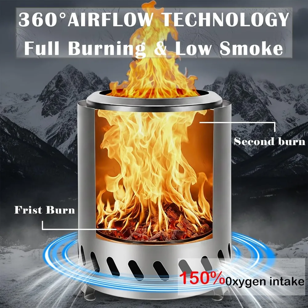 Poisson de foyer de table portable 9,7 x 7,1 pouces, poêle de camping à faible fumée pour une utilisation en extérieur avec sac de voyage