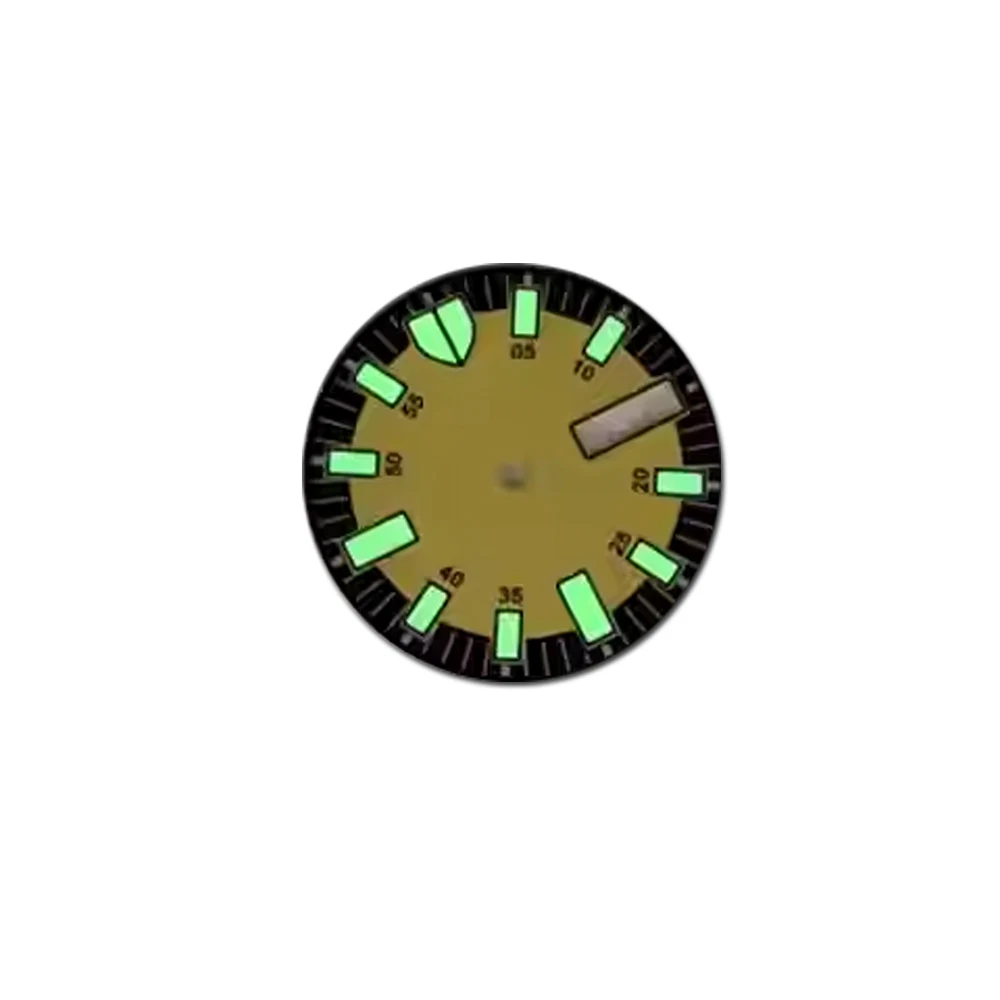 NH35 Dial 29mm Green Luminous Watch Faces for NH35 NH36 NH38 NH70 4R Movement Dual Calendar Internal Bezel Watch Dial Accessory