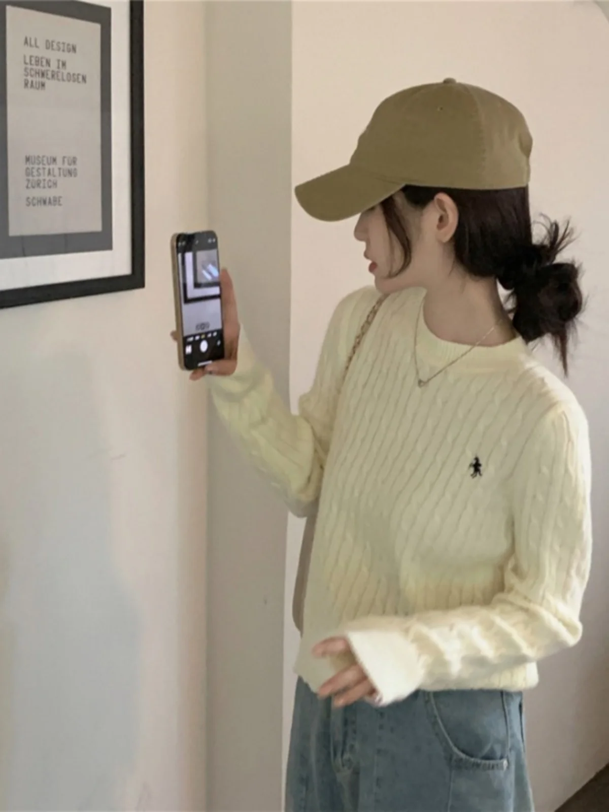 فضفاض طويل Sve محبوك سترة المرأة الخريف الشتاء الكورية Sle شيك كسول Sle المطرزة الملتوية تريكو الجولة Ne