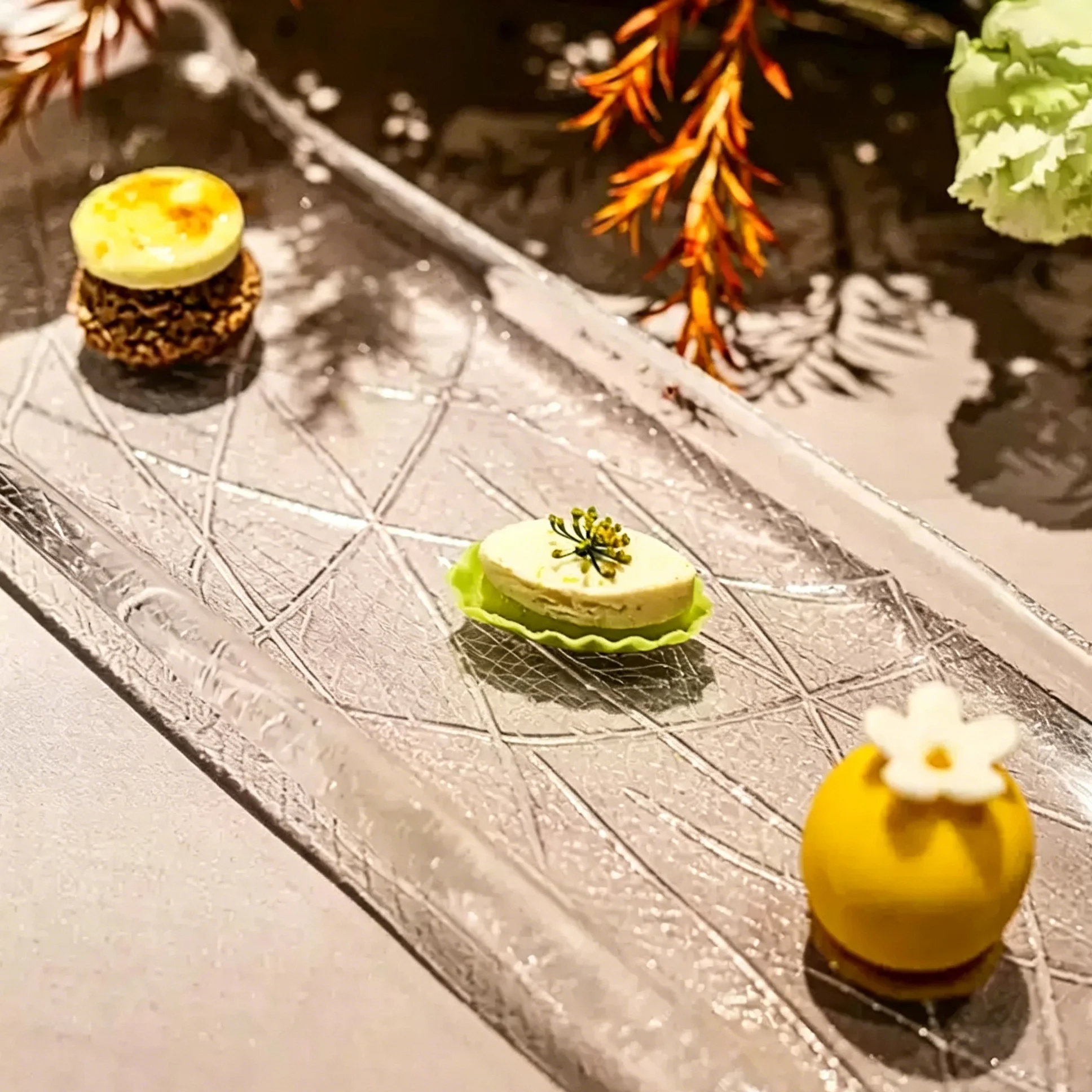 Long Textured Glass Serving Plate Clear Rectangular Tray for Sushi Appetizers Desserts and Restaurant Display
