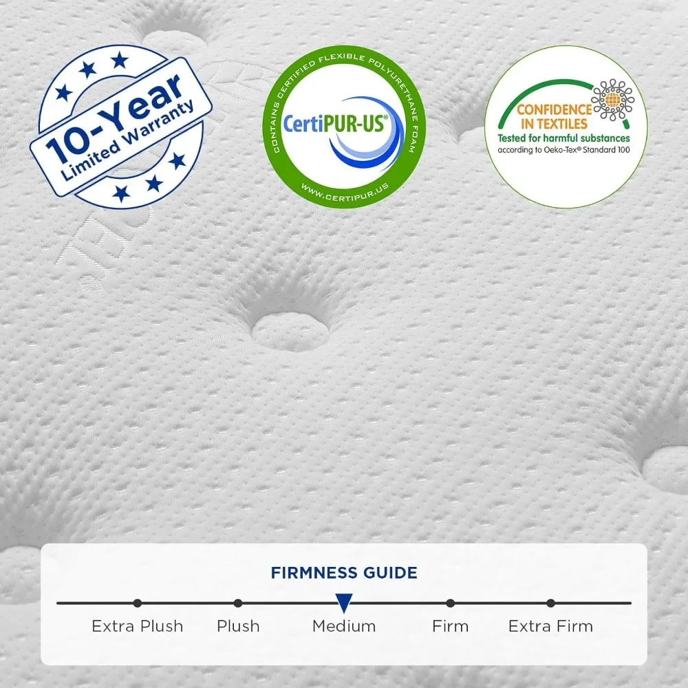 King Mattress,10 Inch Hybrid Mattress in A Box with Gel Memory Foam,Pocket Spring Mattress in A Box Medium Firm Feel.