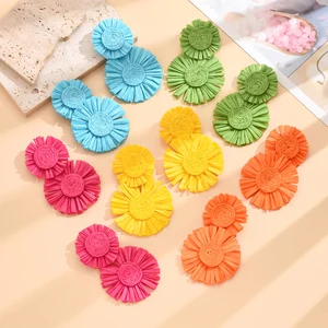Brincos De Raffia Tecidos À Mão Em Uma Variedade De Cores, Girassol Bold Boêmio, Adequado Para Bolas De Férias De Praia 10 principais vendas rafia flores - №1