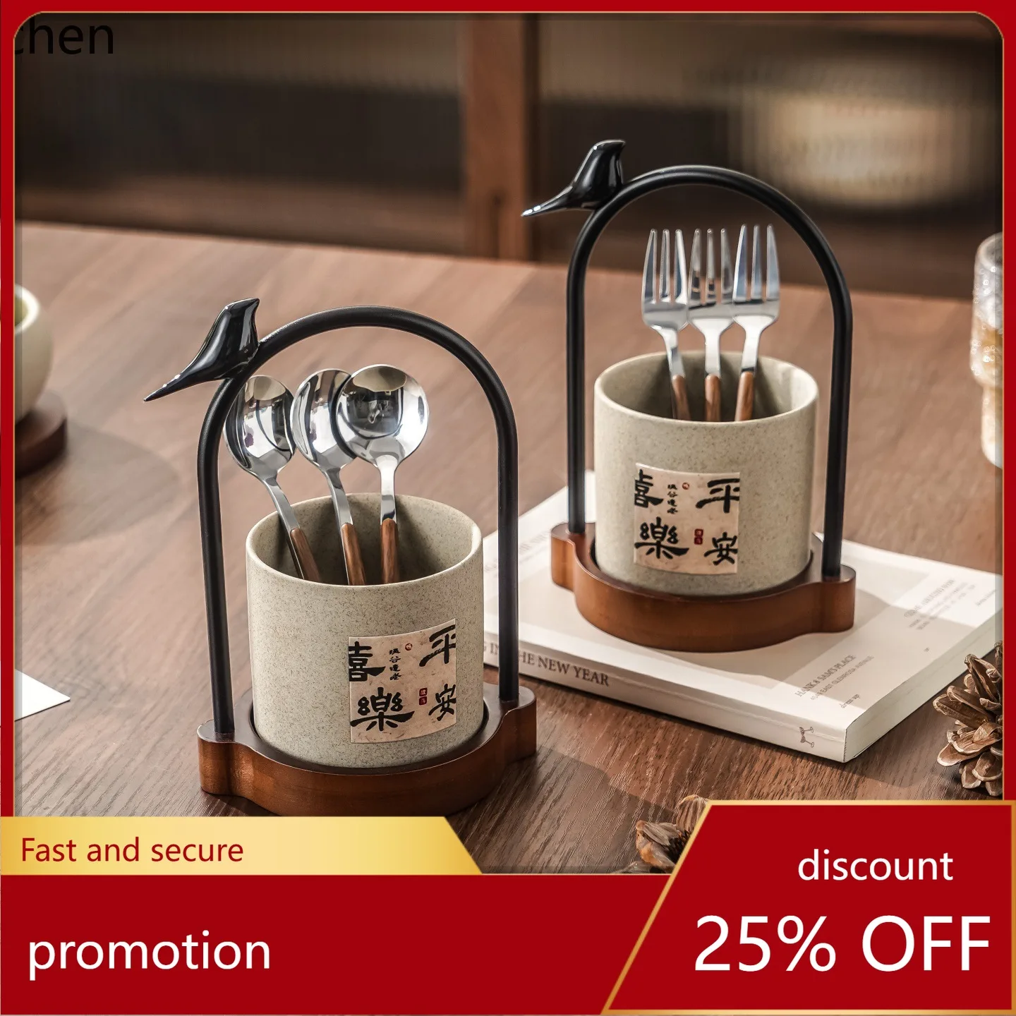 

Zml fruit fork set - home kitchen dessert fork & spoon set with storage jar - retro & stylish fruit fork jar