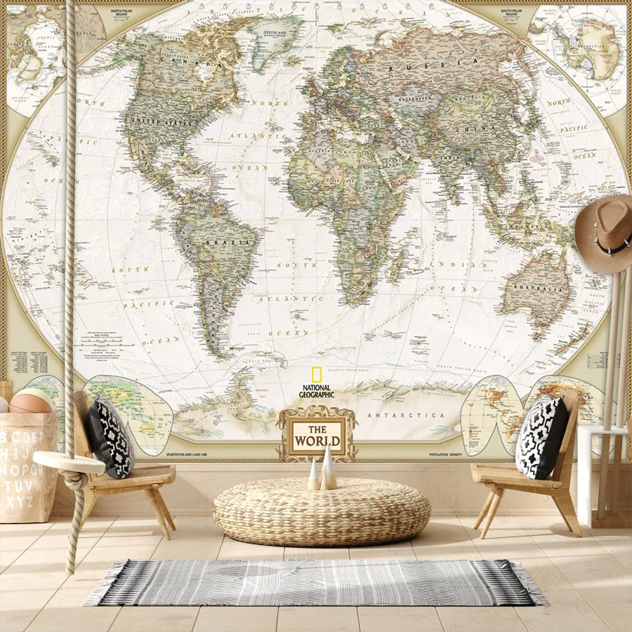 Custom Modern World Map Wallpaper for Living Room Bedroom Decoration Cabinet Mural Country Decor Peel Stick Paper Home Decor