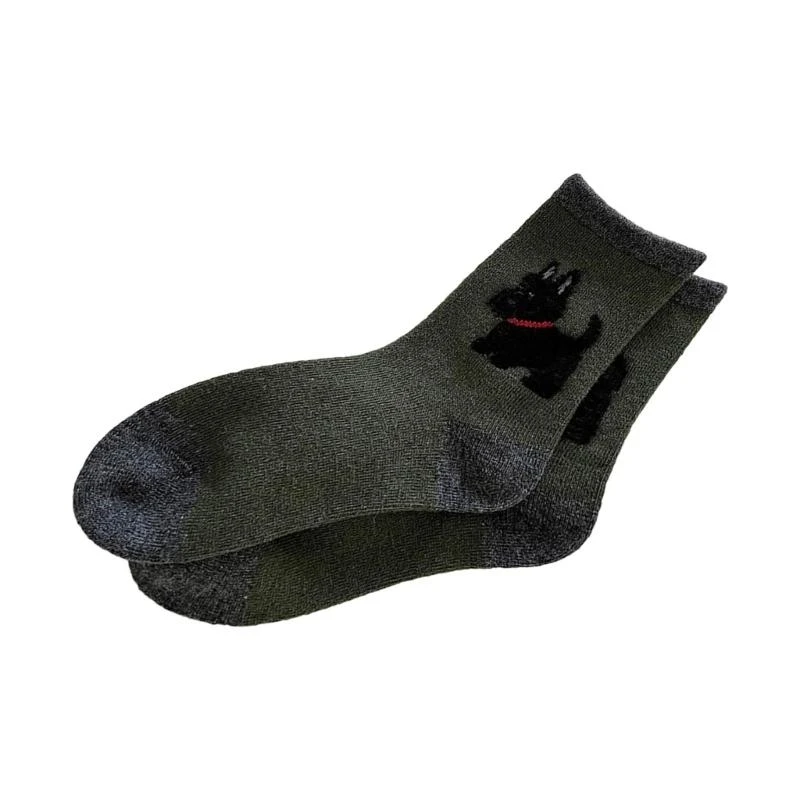 

Женские носки до середины икры с милыми флокирующими собачьими узорами, носки для экипажа из искусственной шерсти, 15UB