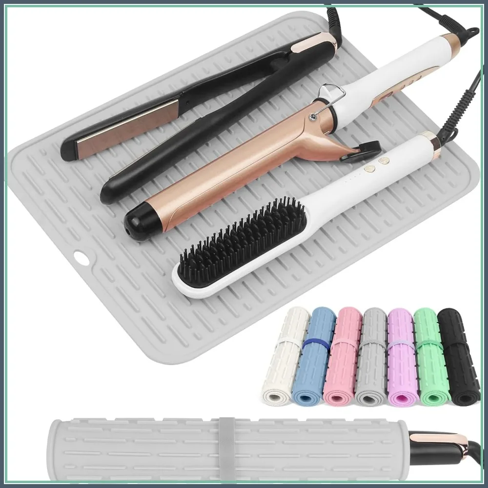 Oversize Heat Resistant Mat for Hair Tools, 14.2"x11.0" Silicone Pad, Portable Hot Tools Holder for Travel Vanity Salon