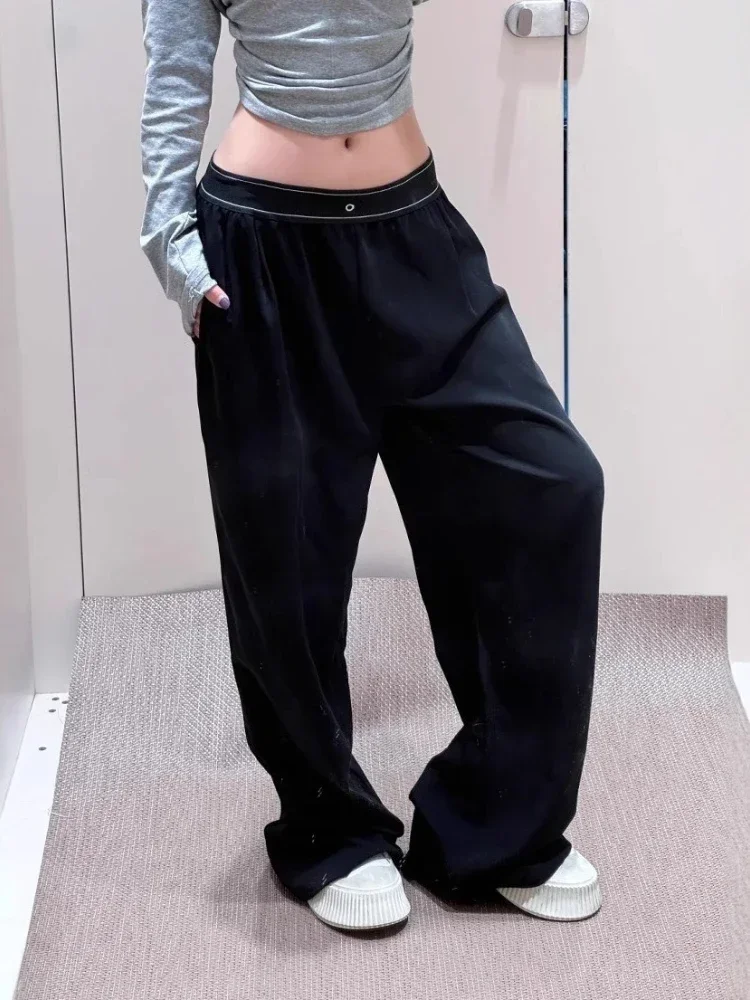 

Sports Fitness Casual Pants for Women Breathable Quick Drying Black Yoga Pants Elastic Waist Loose Navy Blue Sweatpants Women