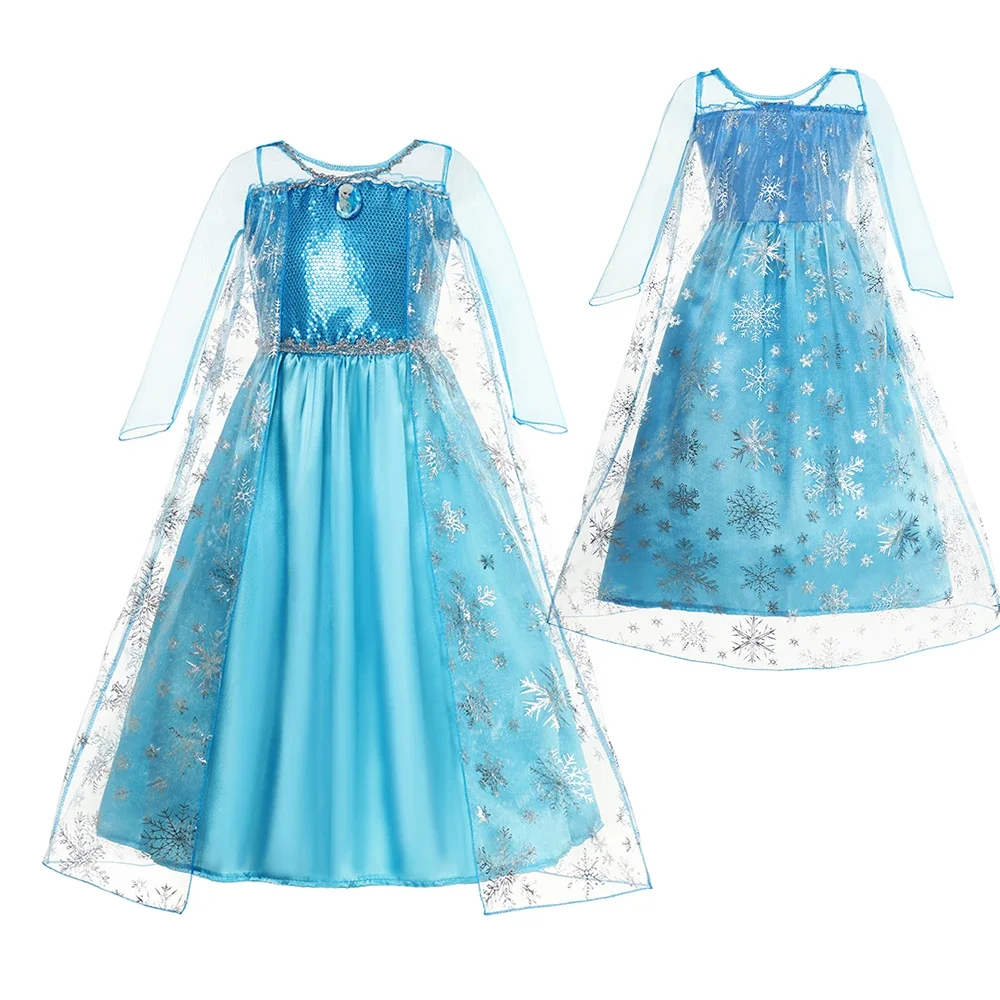 Snow Queen Elsa Princess Disney Girl Frozen Costume per bambini Girl Fancy Birthday Party Ball Gowns Dress Halloween Dress Up Party