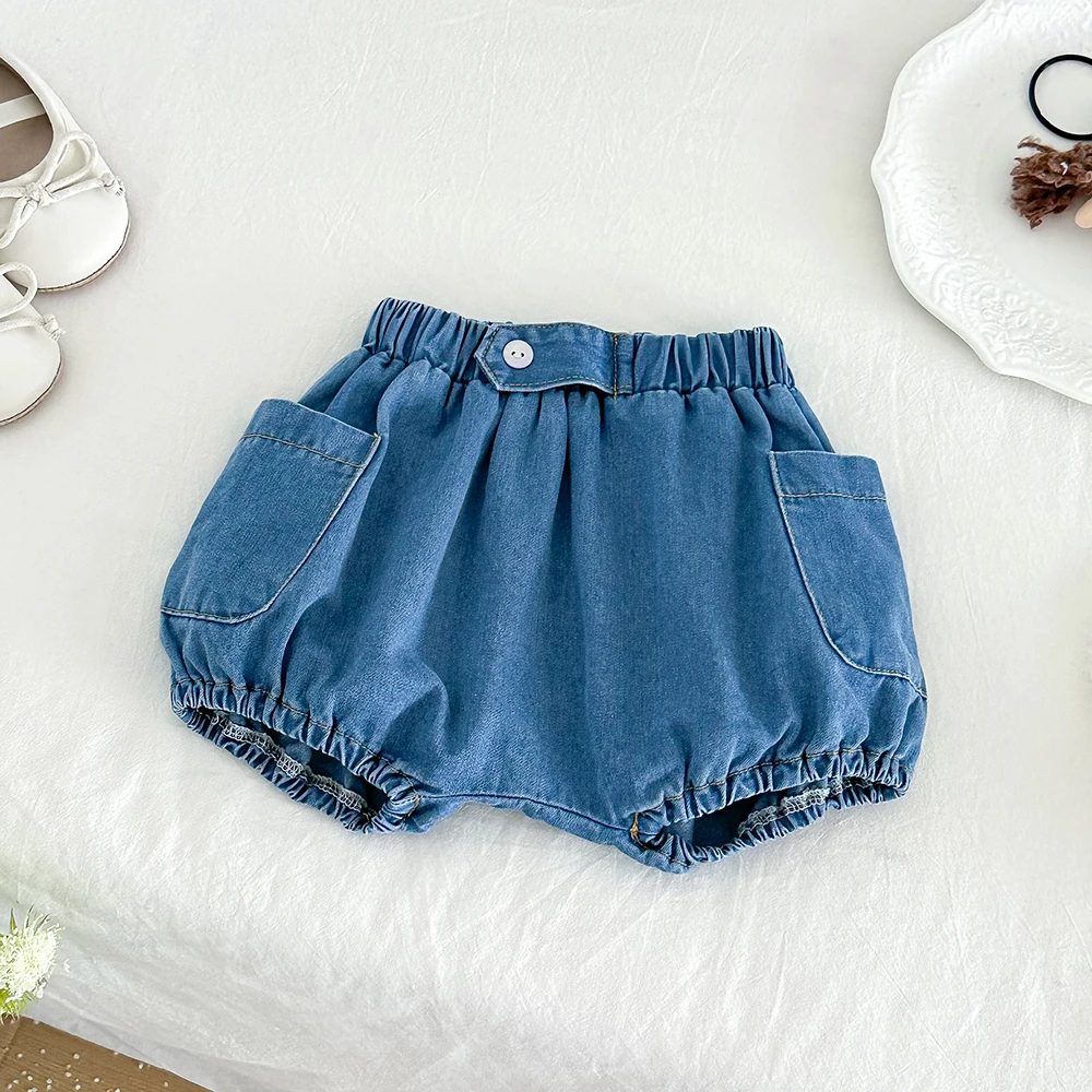 Baby Denim Bloomers Shorts Newborn Soft Cozy Cotton Toddler Boys Girls Summer Shorts Jean Pants Pocket Kids Clothing 0-3T - view 6