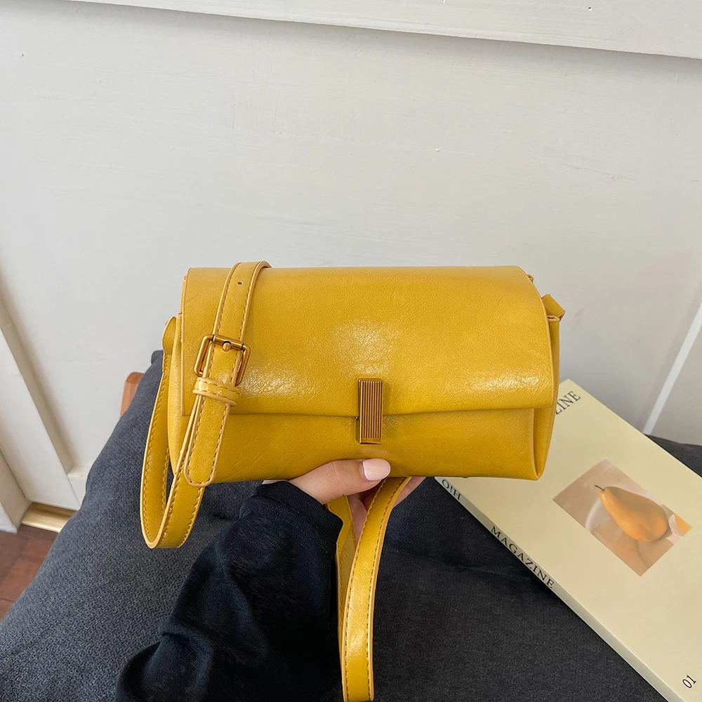 Women's Solid Color Pu Leather Crossbody Bag High Grade Glossy Soft Texture Shoulder Bags Korean Chic Buckle Messenger Bags