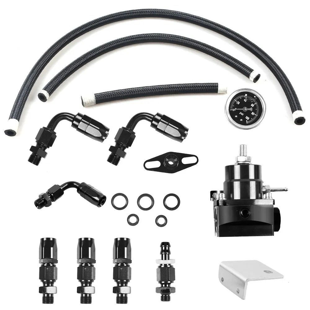 Adjustable FPR AN6 Fitting EFI Fuel Pressure Regulator For 7MGTE MKIII with Hose Line Fittings Oil 100psi Gauge Universal