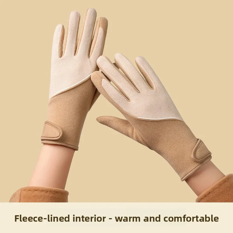 Warm Gloves Women Autumn Winter New Fashion Velvet Thickened Windproof Cold Proof Outdoor Driving Cycling Skiing Running