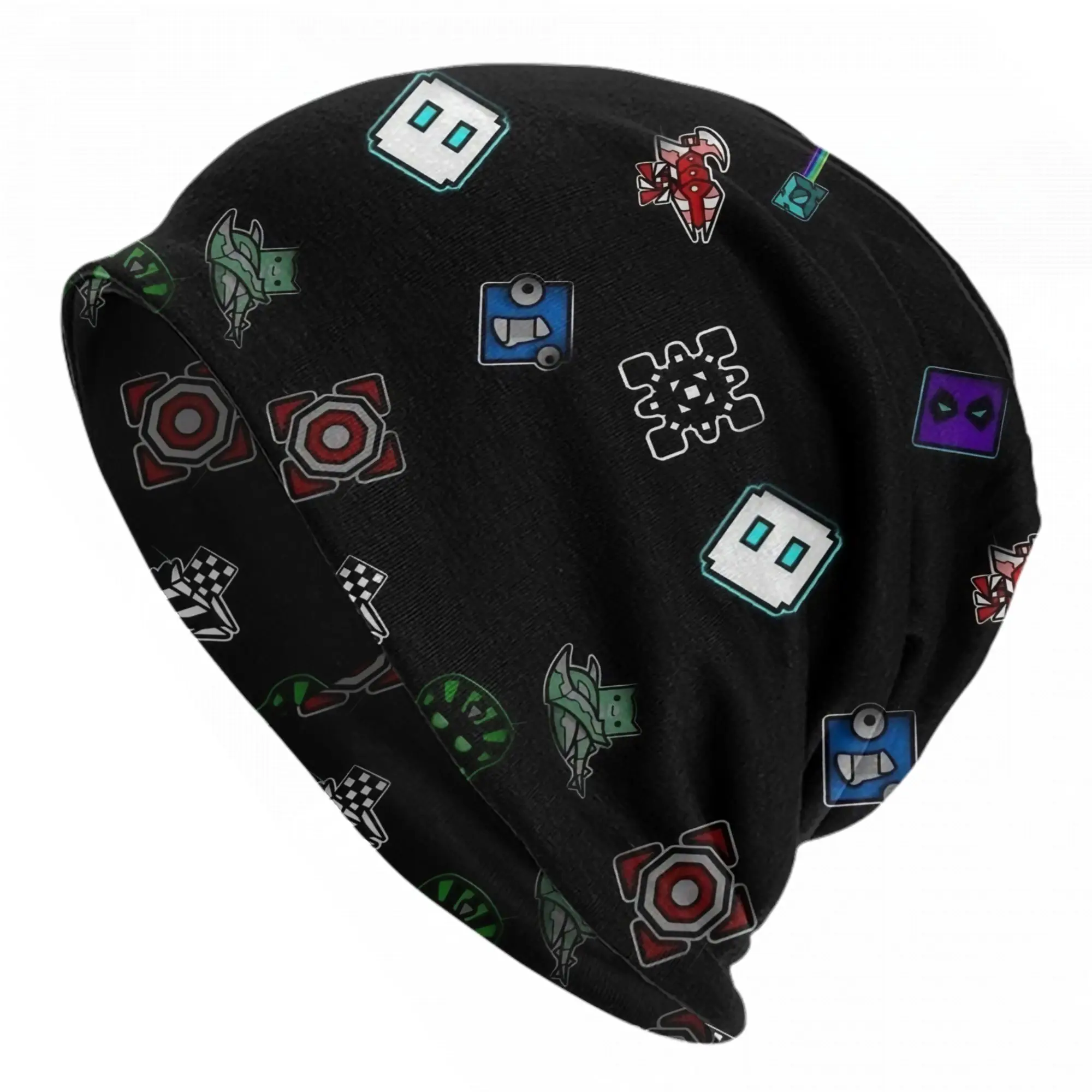 Video Game Geometric Dash Skullies Beanies Hat Geometry Dash Cool Men Women Outdoor Cap Warm Dual-use Bonnet Hat