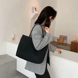 White Black Shoulder Bag Classic Canvas Books Storage Handbag Snap Fastener Tote Bag Student Books Storage Bag