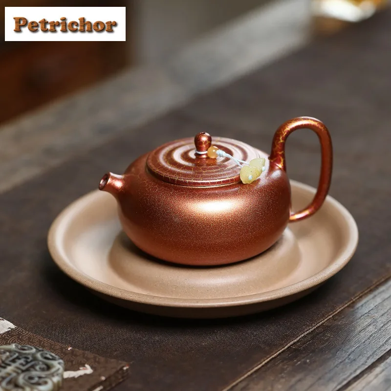 

200ml Ancient Yixing Purple Clay Teapots Handmade Conch Burning Pot Raw Ore Dragon's Blood Sand Tea Brewing Kettle Zisha Tea Set