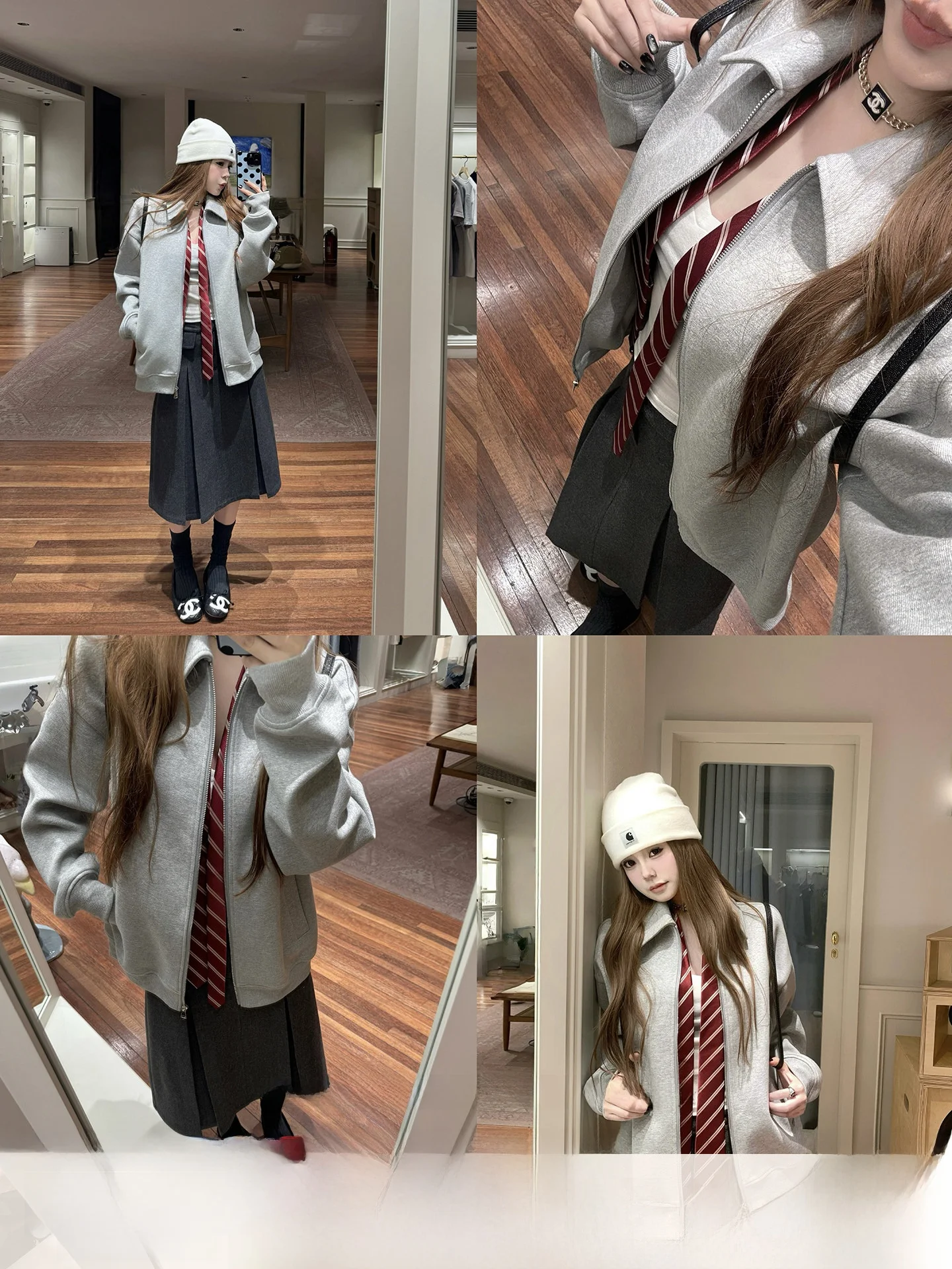 

High-Weight Hoodie Jaet Women's Versatile ey Collar Sweatirt Outerwear Cloud Mist Birch Forest Matching Allure