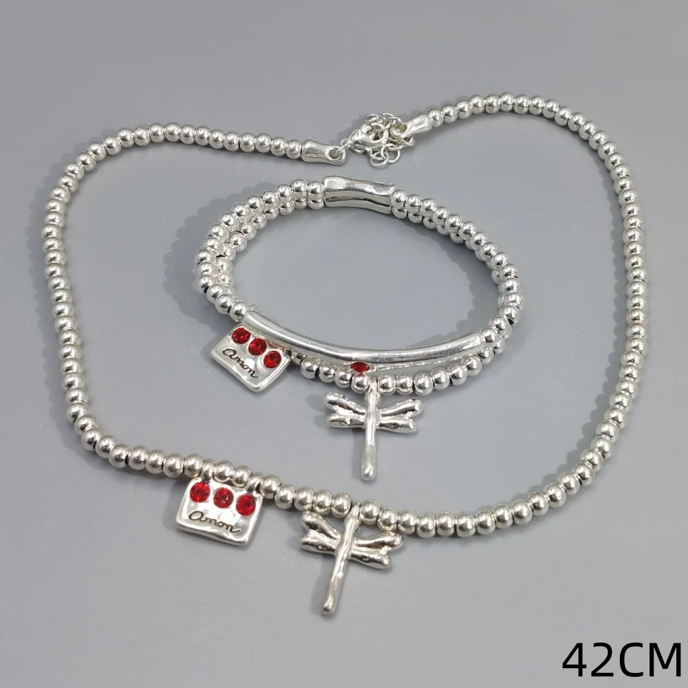 2026 Spain Bright and Versatile Colorful Zircon Blessing Brand Dragonfly Bracelet Necklace Jewelry Two Piece Set Good Luck Gift
