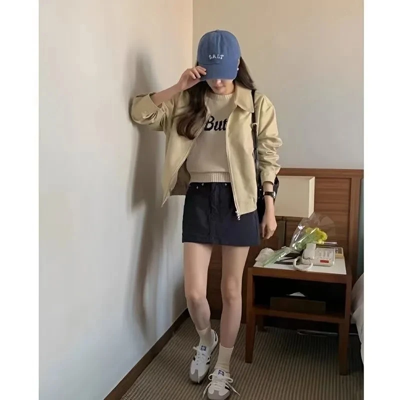 Short Jacket Outerwear 2025 New Design Loose Collar Casual Spring Autumn Workwear Baseball Style Polyester Fiber Ladies Coat