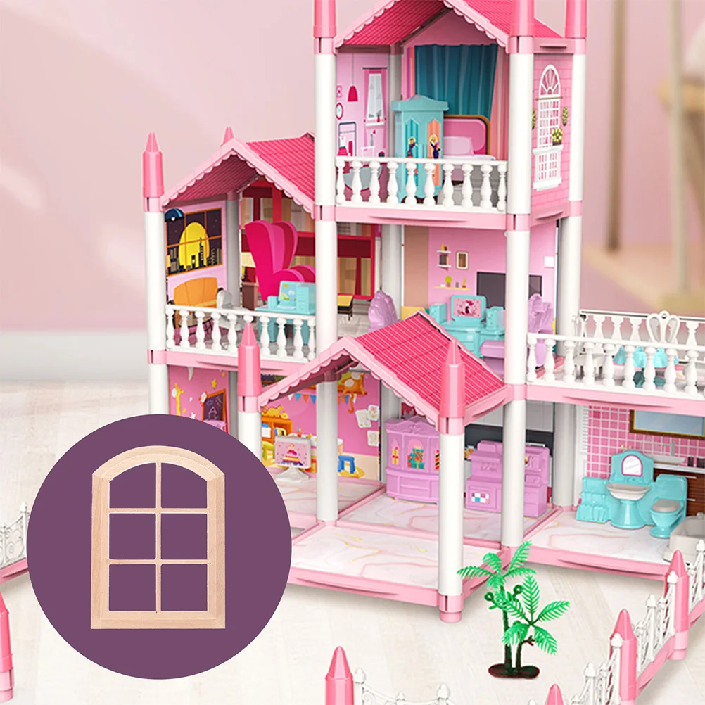 2pcs 1:12 Scale Dollhouse 6 บานหน้าต่างโค้งกรอบไม้สําหรับเฟอร์นิเจอร์ขนาดเล็กตกแต่งความสมจริงสูงสําหรับตุ๊กตา