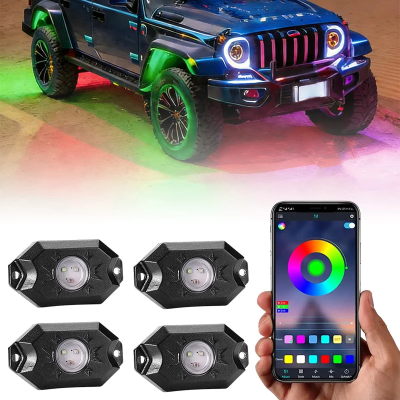 

RGB LED Rock Lights Timing Function Music Mode Multicolor Neon LED Light for ATV UTV Boat off-road Motorcycle