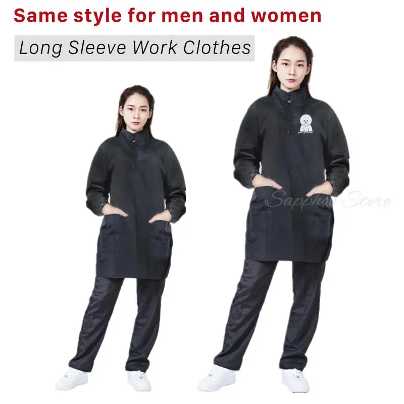 Pet Shop Grooming Overalls Men Women Long Sleeve Dog Cat Bath Waterproof Work Clothes Anti-static Beautician Apron Custom LOGO