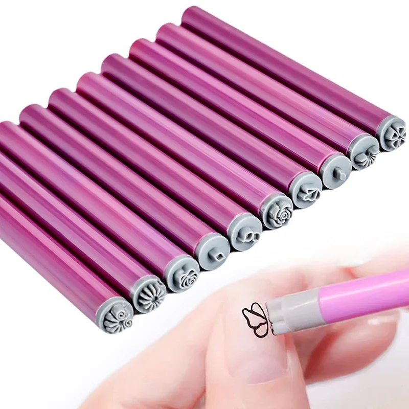 

Professional Chic Nail Art Stamp Pen Set 9D Floral /Daisy/Star/Butterfly/Heart Nail Template DIY Drawing Pen Nail Painting Tool