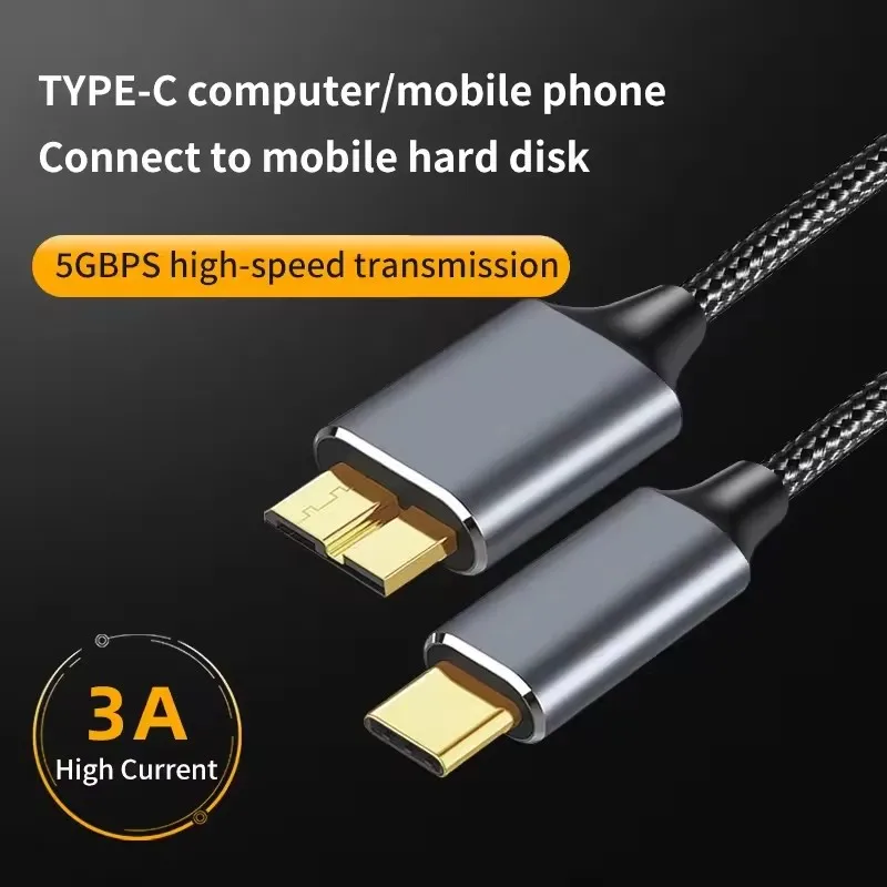 5Gbps Type C to Micro B USB3.0 Cable Hard Disk Drive High-Speed Data Cable for MacBook Laptop Phone External Disk SSD HDD Camera