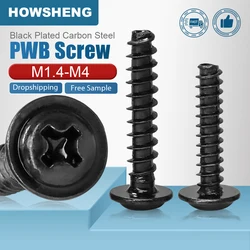 HOWSHENG PWB Screws Phillips Pan Round Head with Washer Self-tapping Screw M2 M3 M4 M1.4 Black Plated Cross Tapping Screw