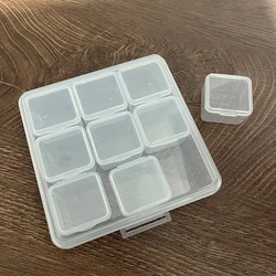 Boîte en Plastique Carrée Transparente à 9 Grilles, Compartiments Mathiables, Étui Parfait, Convient aux Perles à Ongles, Rangement de Bijoux, 9 en 1