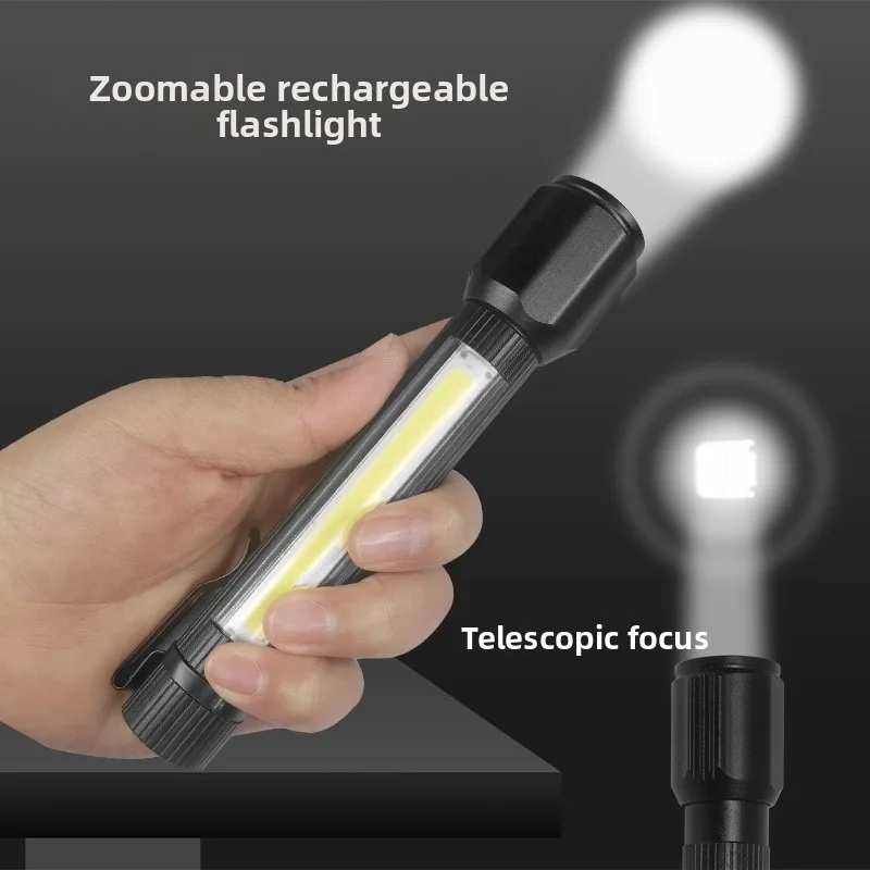 Dual-Light Mini LED Zoomable Flashlight - Super Bright, USB Rechargeable, Long Battery Life, COB Side Light, Compact & Portable
