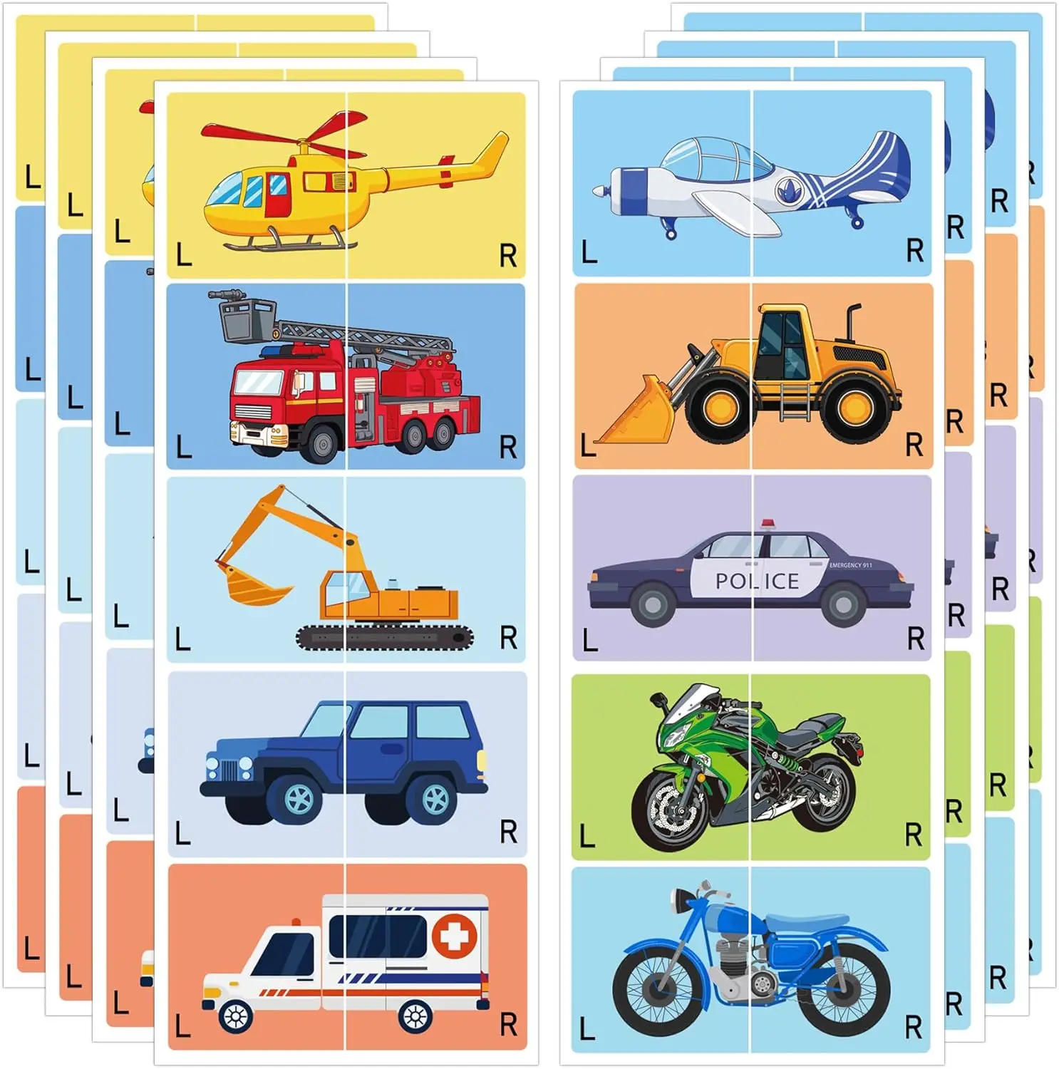 80Pcs Kids Cute Right Left Car Stickers 3 x 1.5 Inch - Cartoon Plane Forklift Sole Sticker Children Boys Girls Shoes Stickers