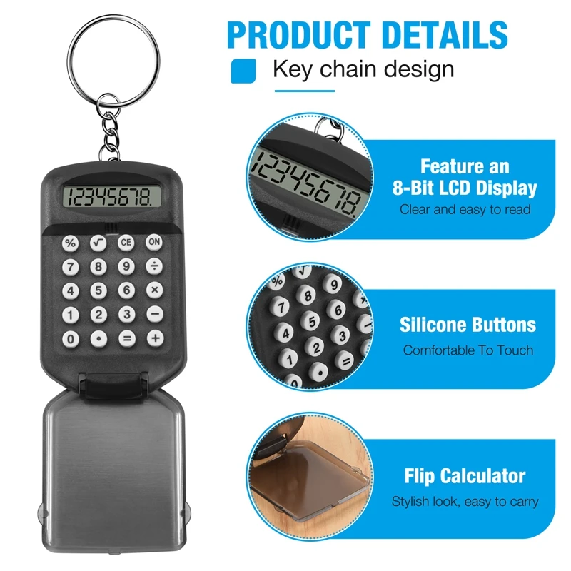 Брелок Серый пластиковый корпус 8-значный электронный мини-калькулятор с брелком