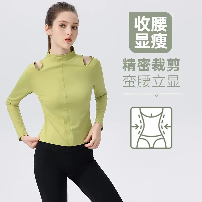 Running and Fitness Clothing for Women, Long Sleeved Top with a High-end Feel, Standing Collar, Tight Fitting Clothes, New