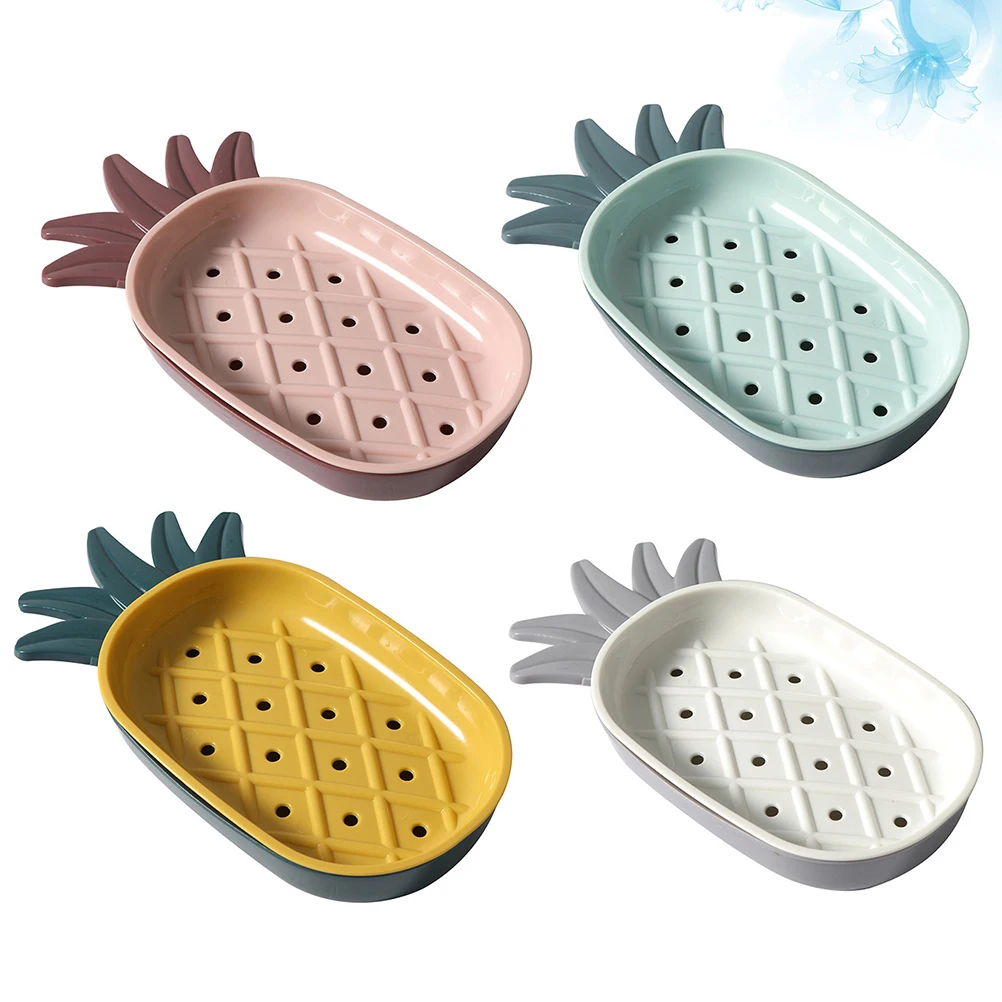 

4pcs Pineapple Shape Box Double Layers Drain Plastic Holder For Bathroom Kitchen Soap Tray Soap Shelf Dry Storage