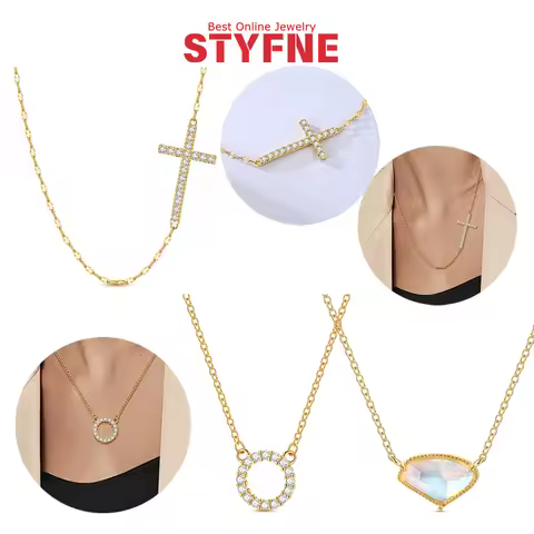 925 Silver Gold Necklace Shiny Zircon Cross Necklace Stone-inlaid Ring Necklace for Girl Birthday Anniversary Fine Jewelry Gift