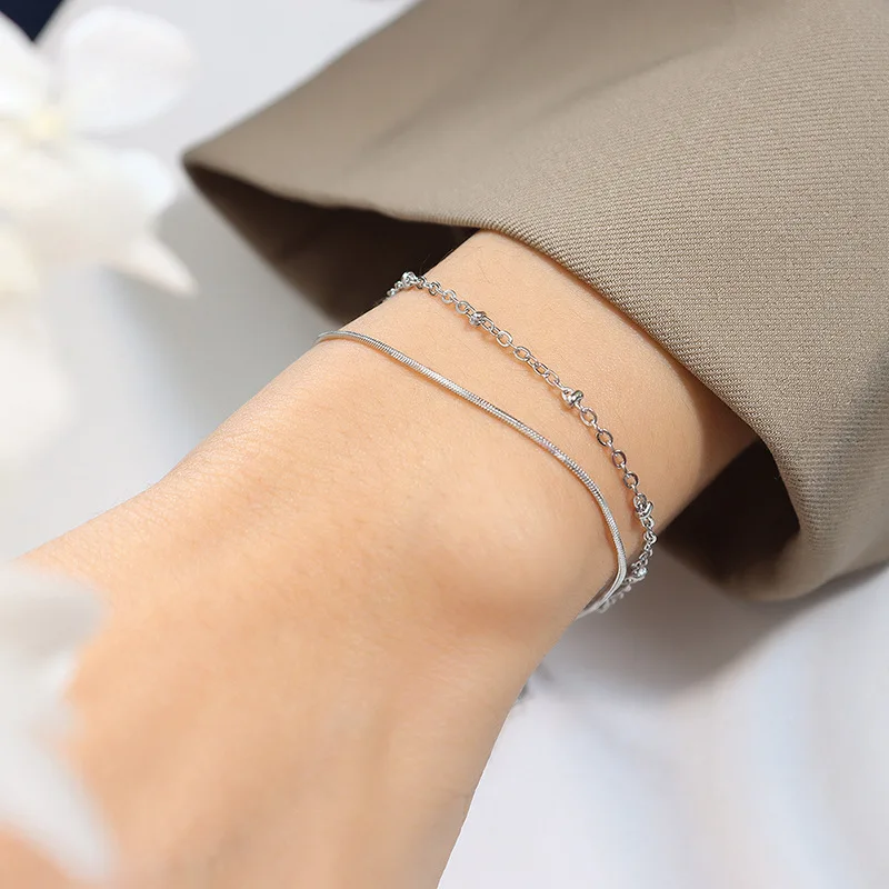 Elegante dubbellaagse titanium stalen armband ketting 18K vergulde waterdichte anti-allergie sieraden voor vrouwen meisjes vrienden cadeau