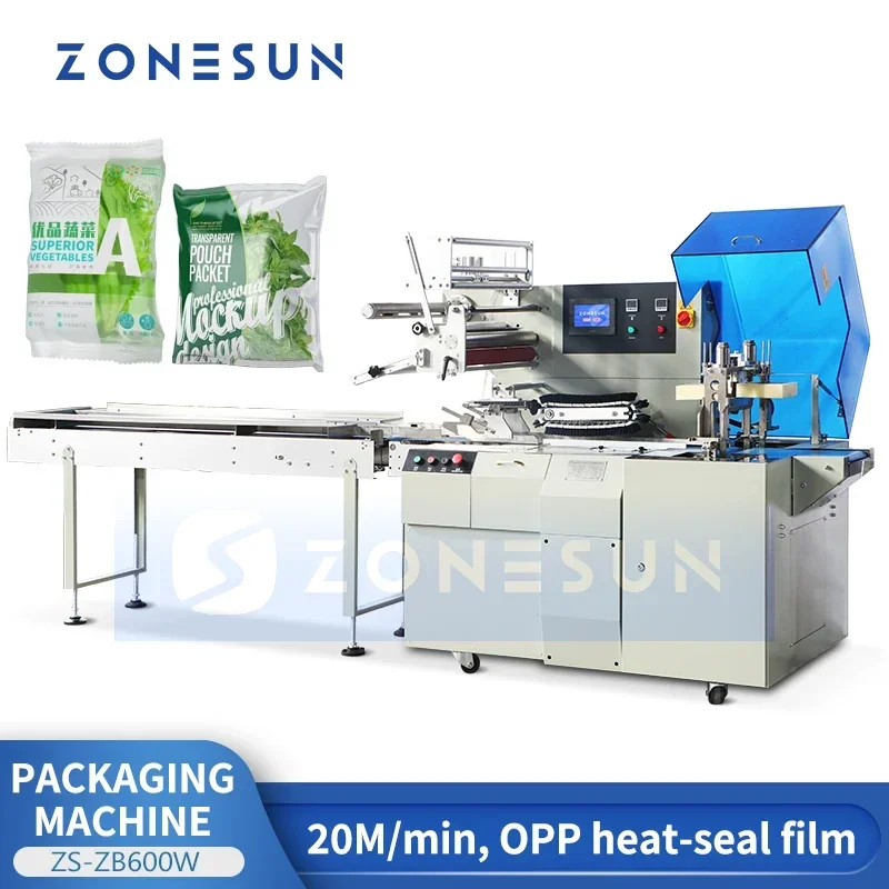 ZONESUN ZS-ZB600W Automatic Vegetable Flow Wrap Packing Machine Fresh Salad Bread Bakery Pillow Pouch Packaging Line